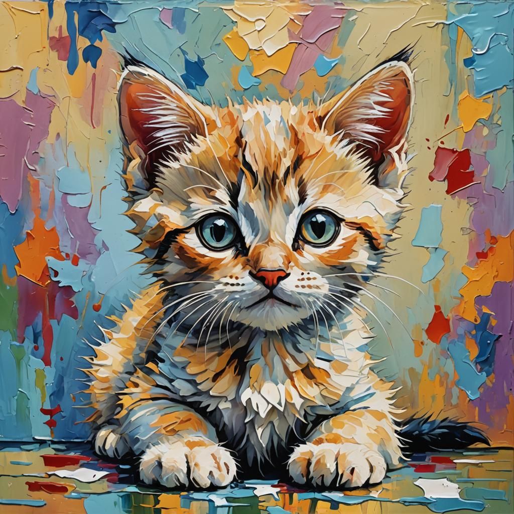 Innocent Ginger Kitten in Expressionist Oil Painting