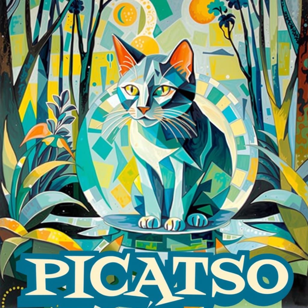 Cubist Feline Form in Oil on Canvas with Thick Brush Strokes