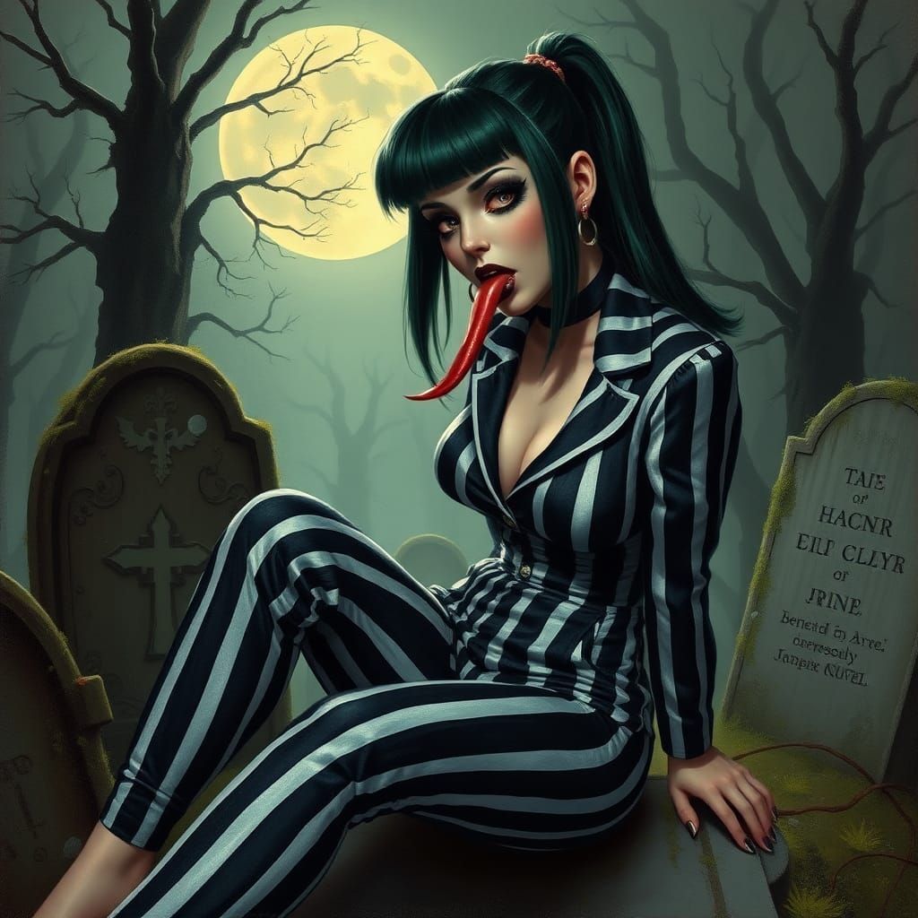 Pin-Up Girl in Cemetery, in an Impressionistic Style