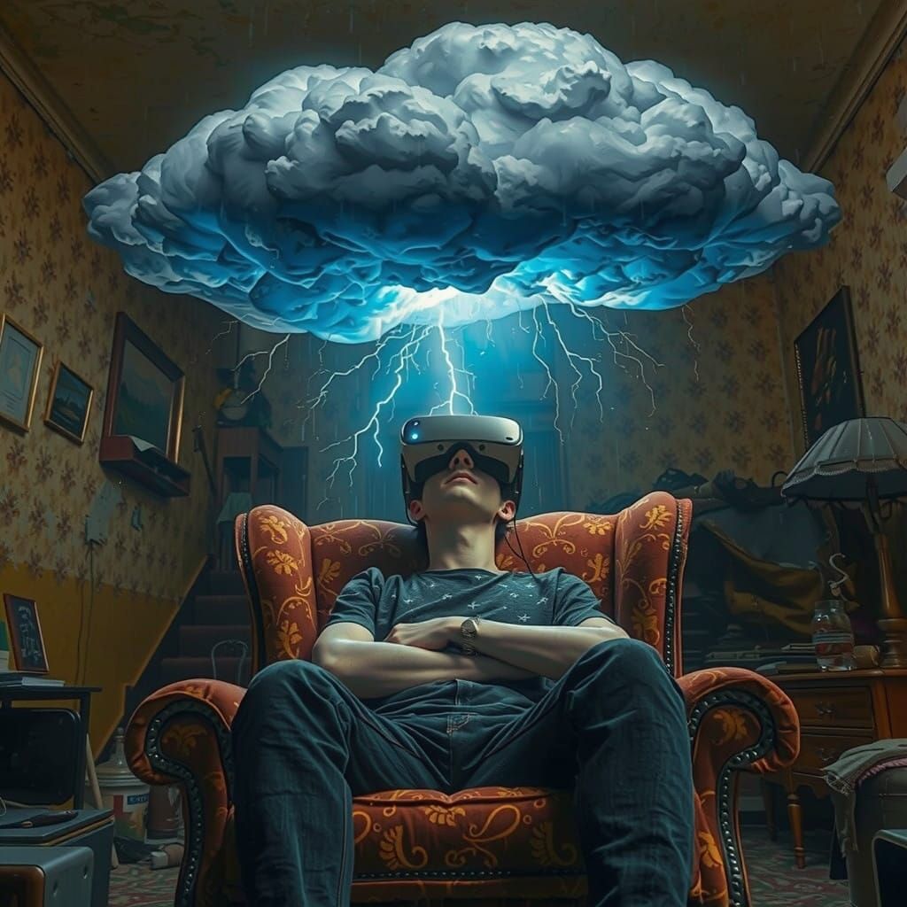 Dystopian Man in VR Landscape