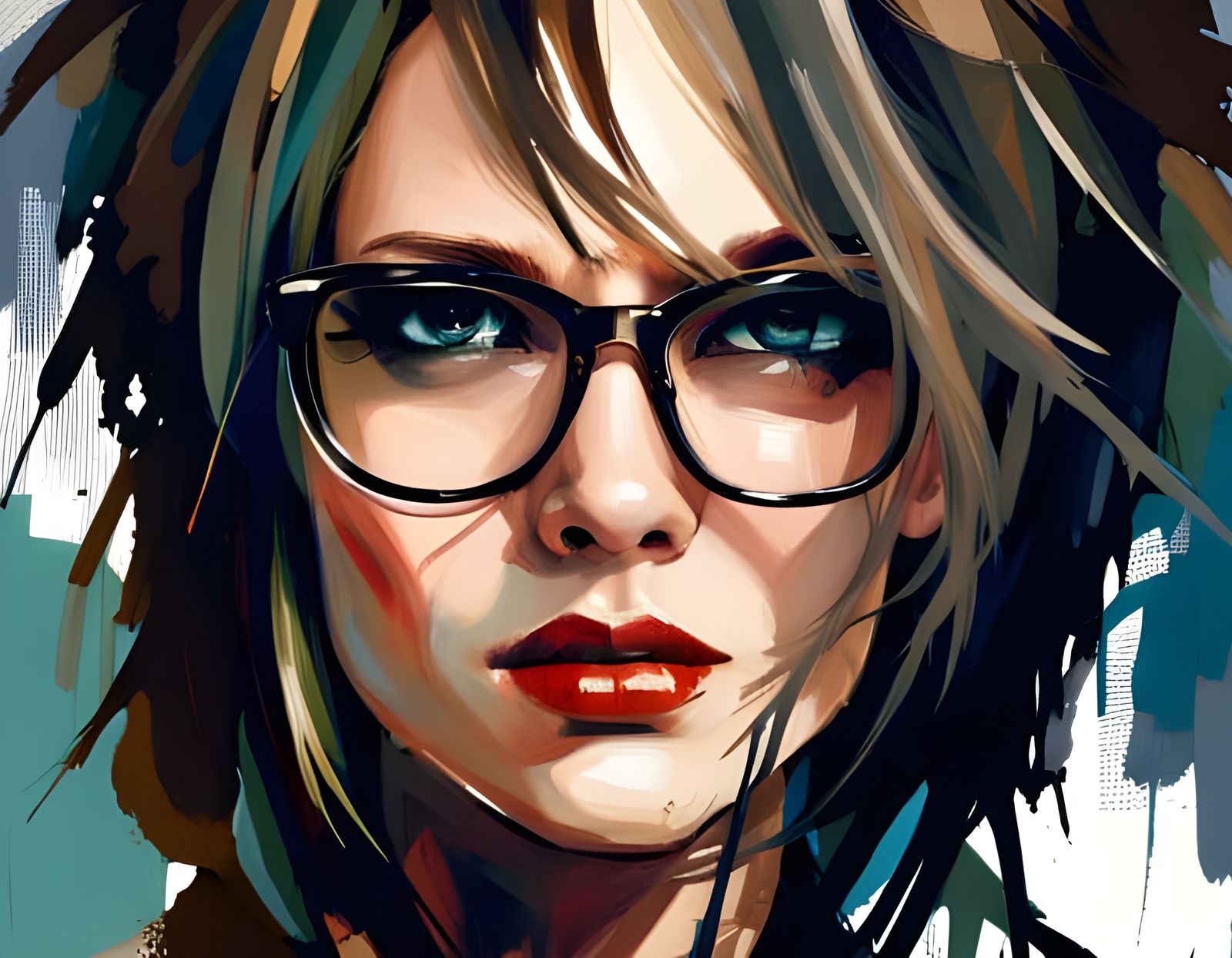 Intricate Portrait with Sunglasses in Painterly Style