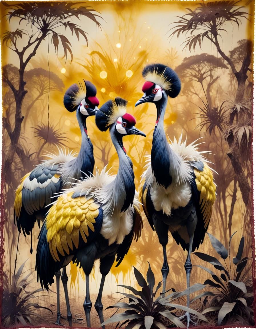 Lyrical Abstraction of African Crowned Cranes
