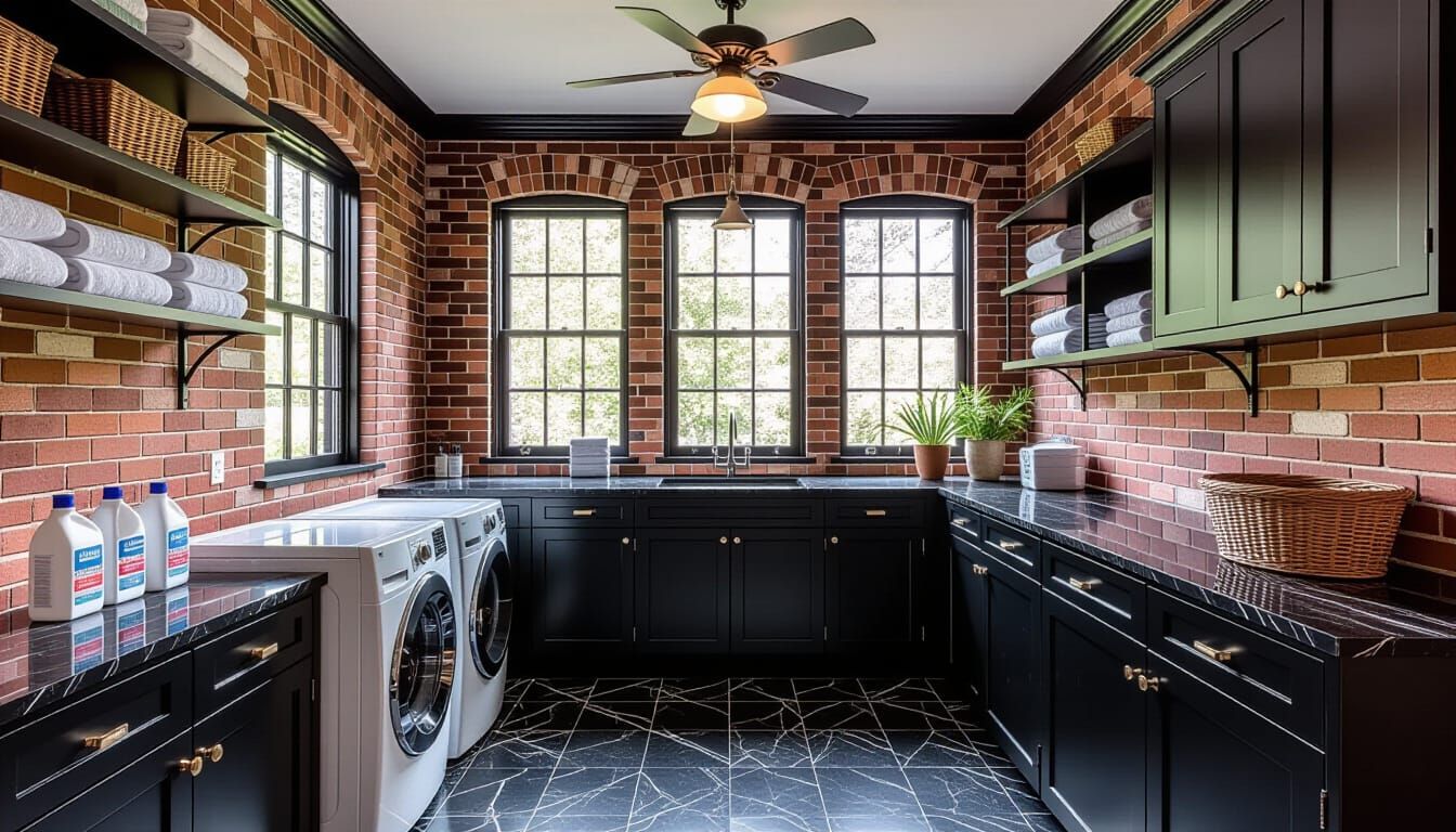 Vibrant Victorian Laundry Room with Glass Walls