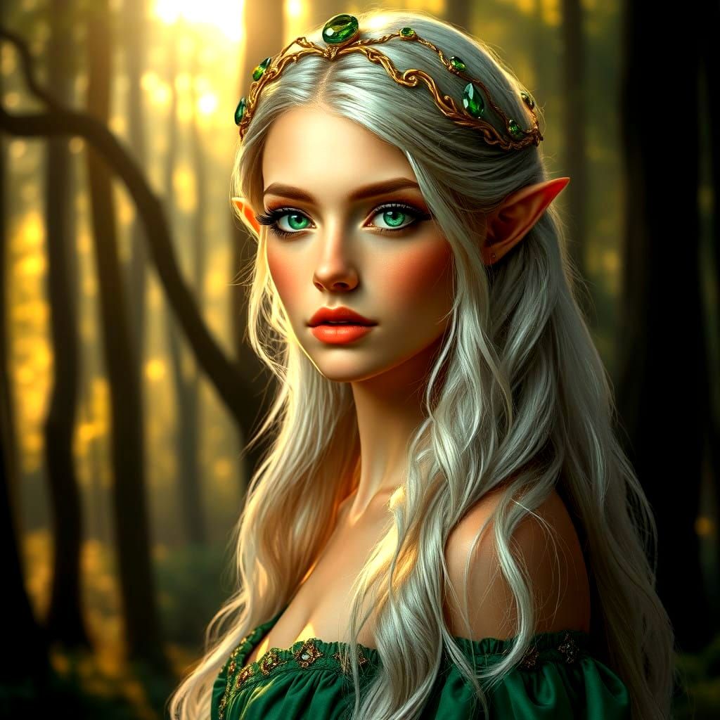 Half-Elven Queen in Enchanted Golden Forest