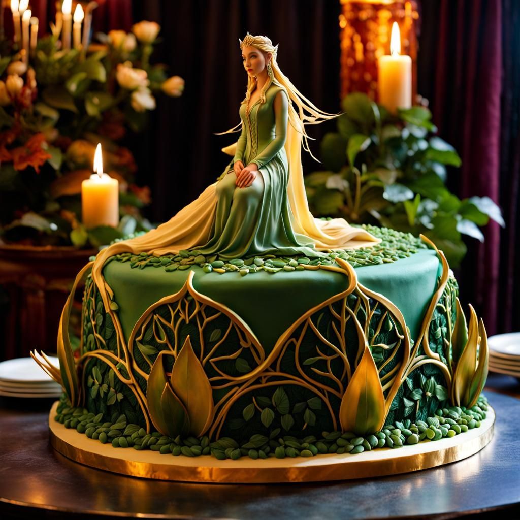 Elven Princess Arwen Cake Sculpture in Art Nouveau Style