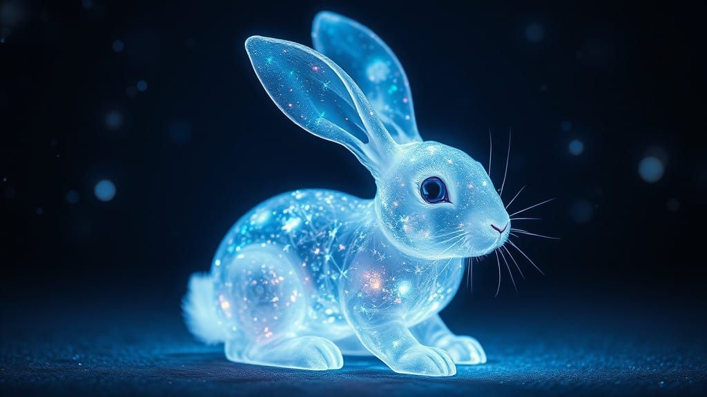 Stunning Bioluminescent Rabbit in a Galactic Night Sky
