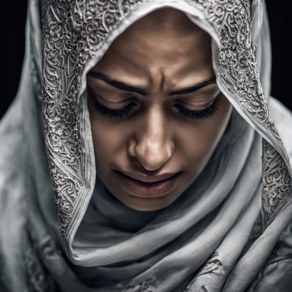 Hyperrealistic Image of a Crying Woman in Hijab