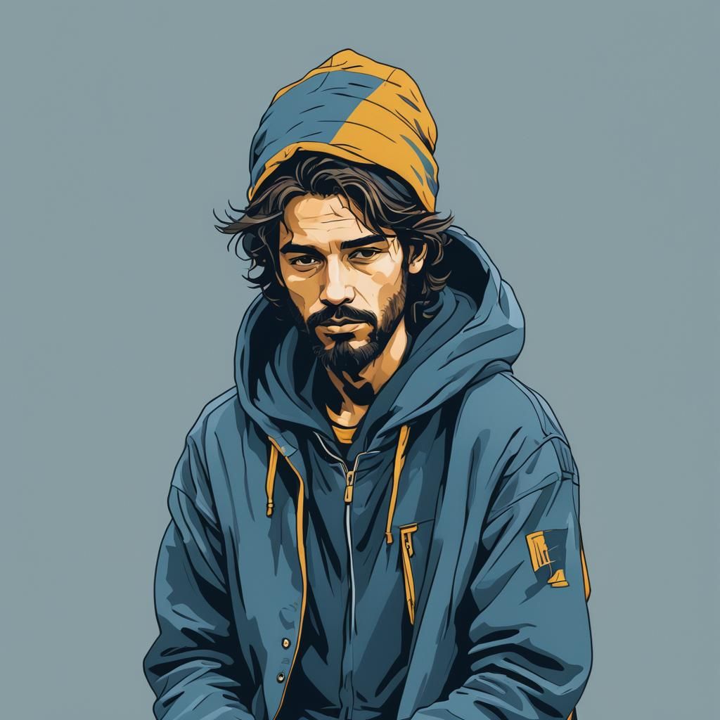 Minimalist Vector Art of Homeless College Student
