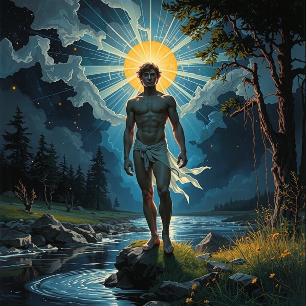 Divine Light Breaks Through Stormy Landscape