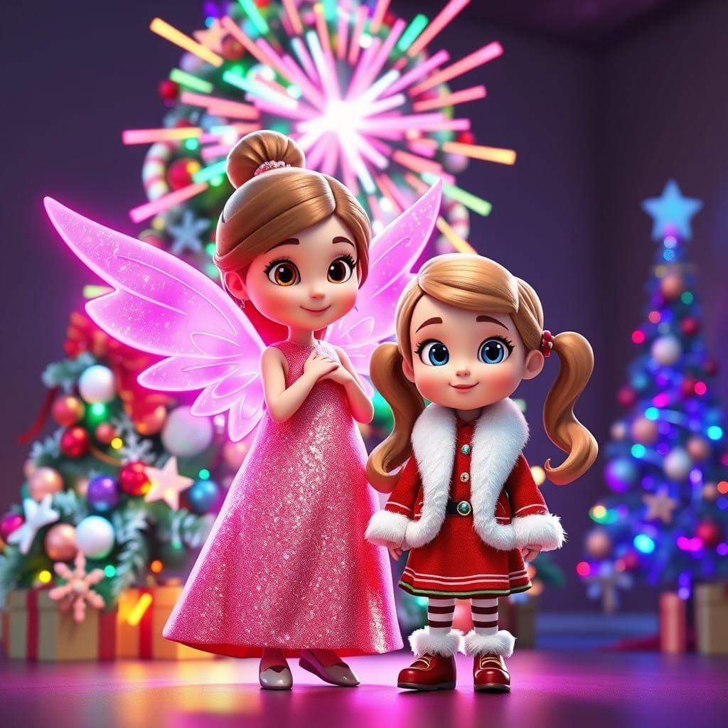 Whimsical 3D Cartoon Angel in Festive Christmas Scene