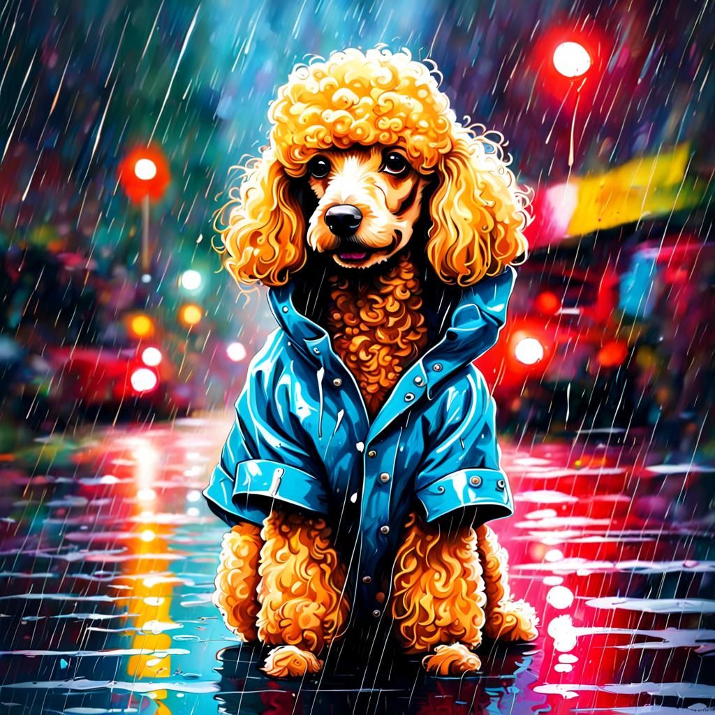 Poodle in Raincoat: Graffiti Splash Art