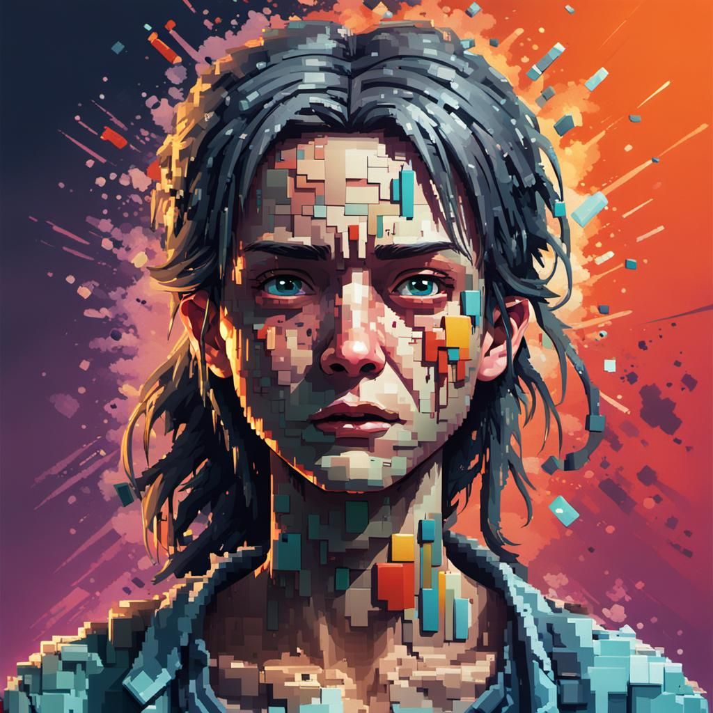 Pixelated Insane Asylum Patient in Hyperrealistic Style