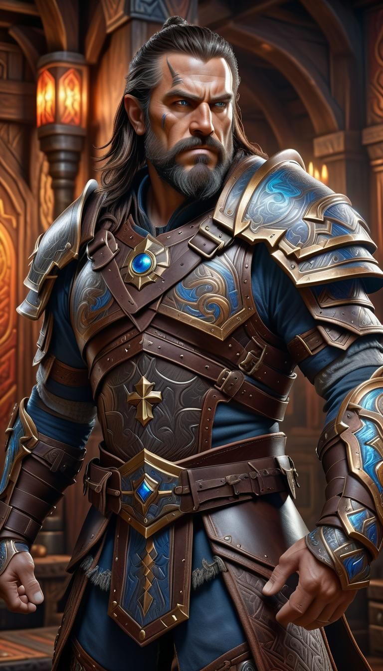 Middle-Aged Warrior in Leather Armor, Warcraft Style