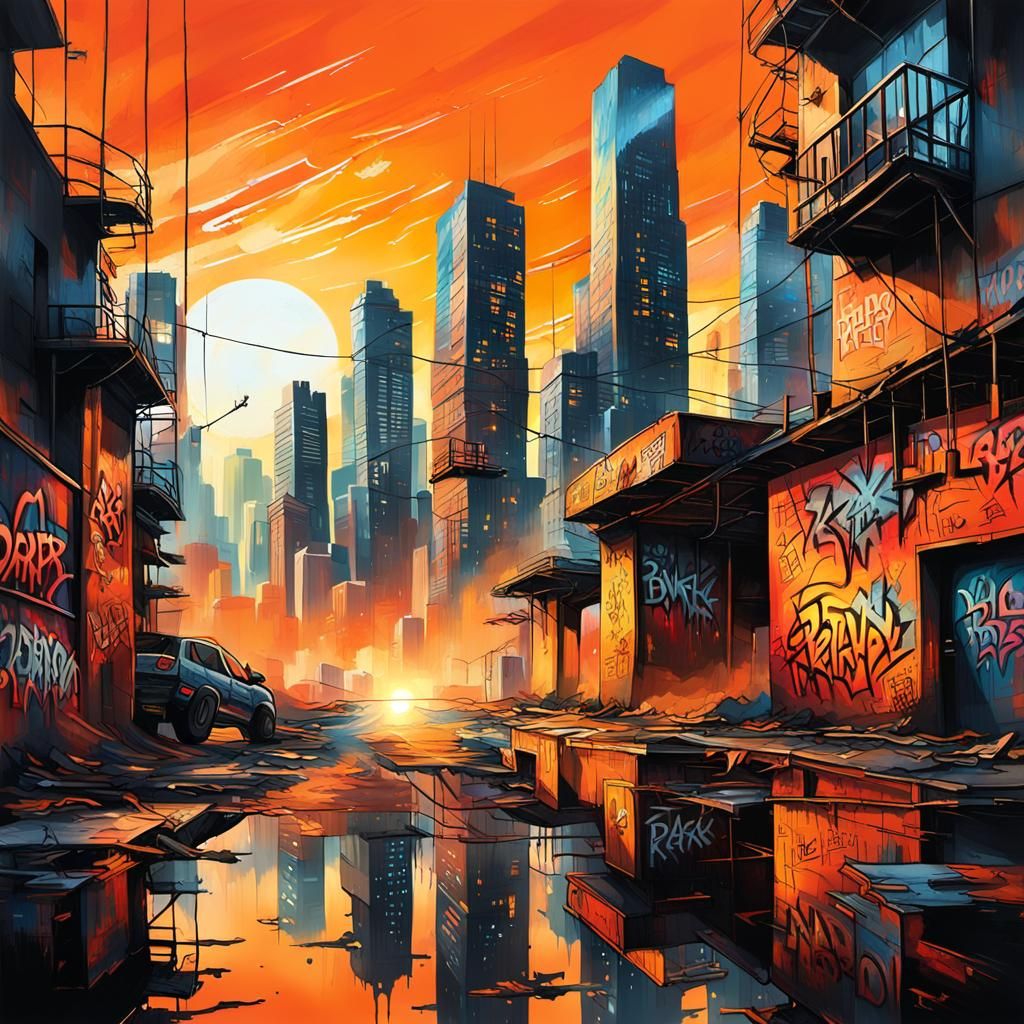 Vibrant Cyberpunk Cityscape with Street Art