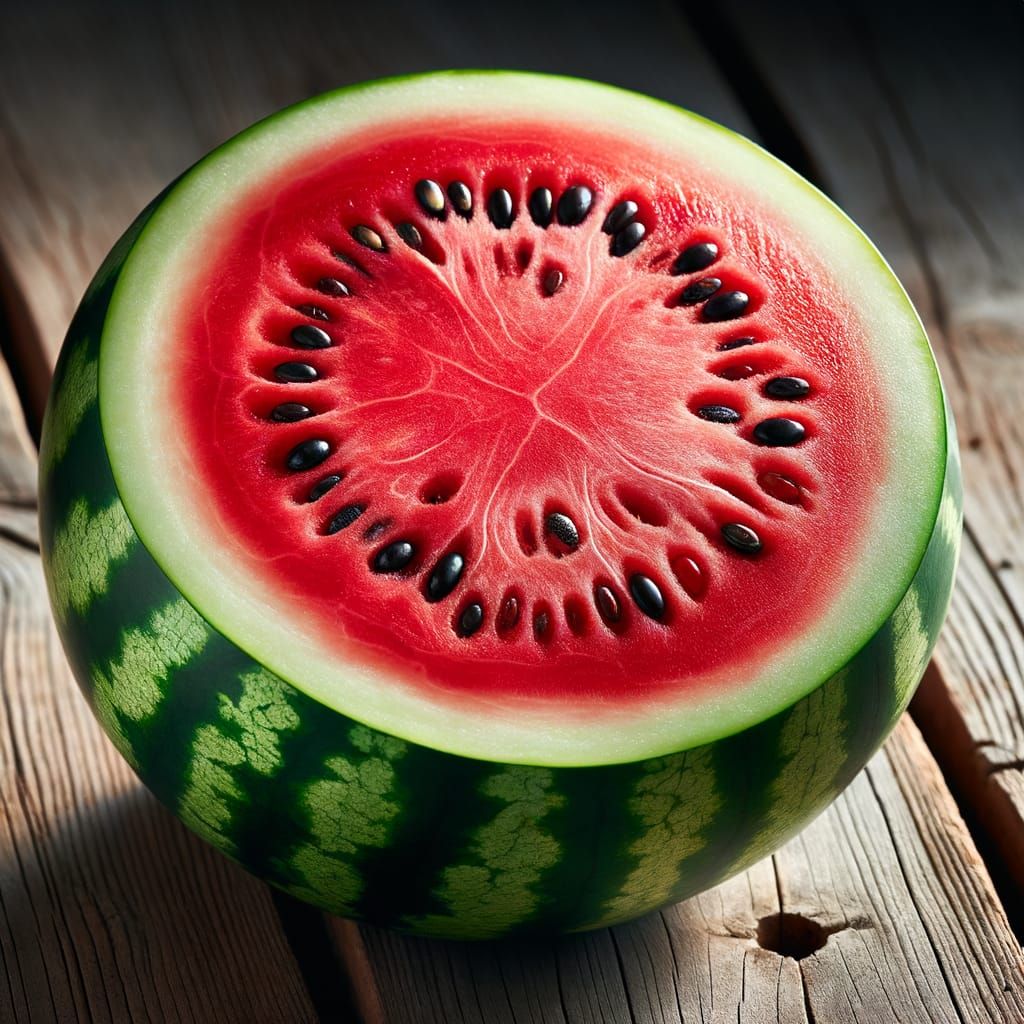 Ripe Watermelon Cross-Section in Sunlight