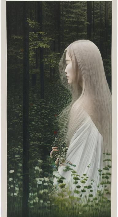 Elegant Etching of Woman with Narcotic Flower