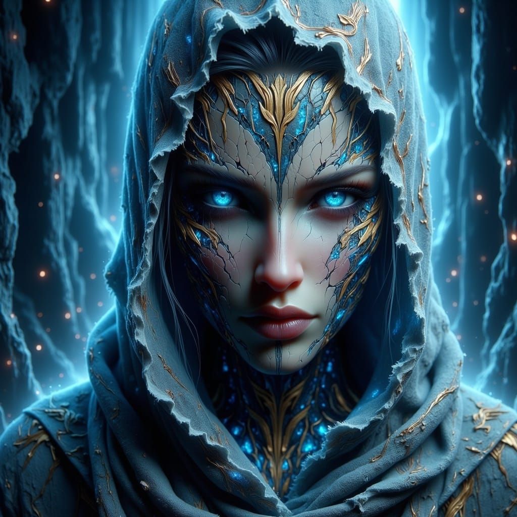 Ancient Shrouded Figure in Cyberpunk Style