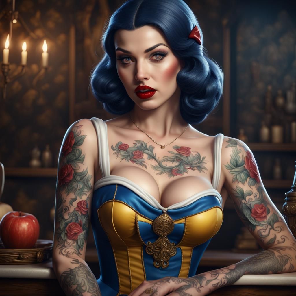 Tattooed Snow White Pinup in Hyperrealism