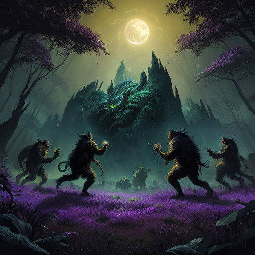 Apes Dance Under Trio of Vibrant Purple Moons