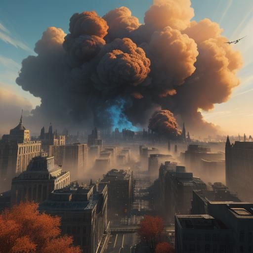 Vibrant Fantasy Riot Scene in Golden Hour Light