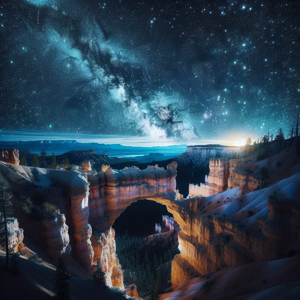 Spectacular Night Sky Over Natural Bridge at Bryce Canyon