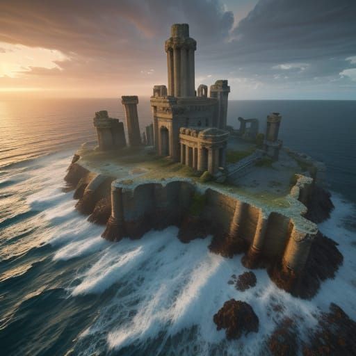 Epic Ancient Seaside Ruins in Golden Hour Lighting