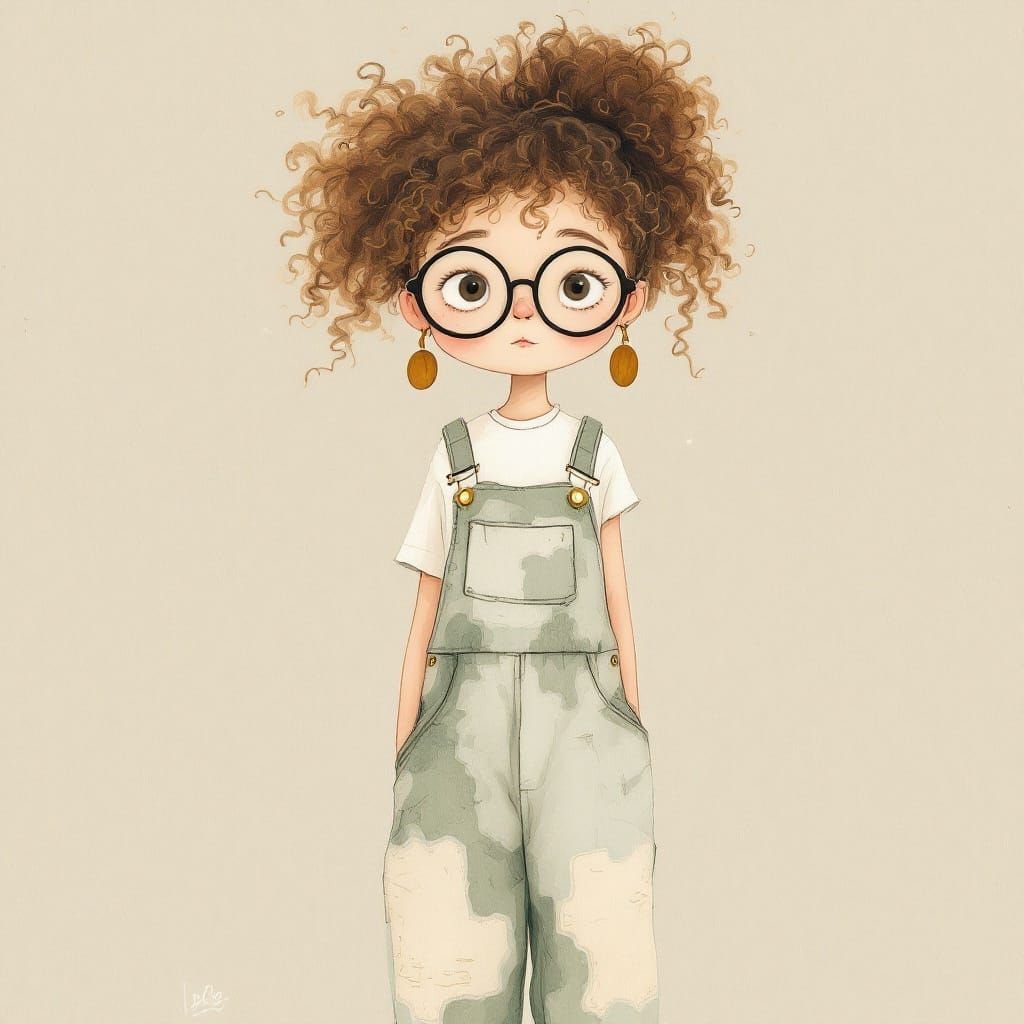 Whimsical Girl with Teddy Bear Illustration