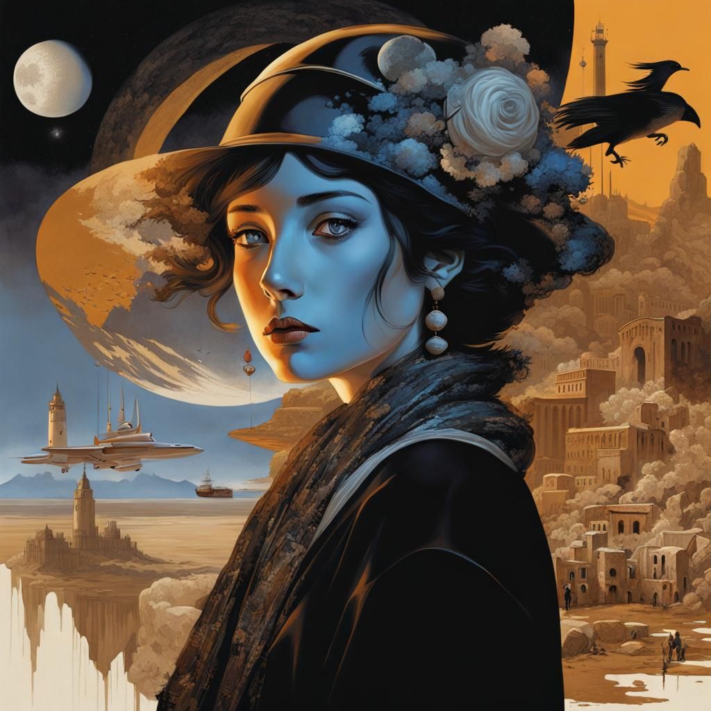 Surreal Digital Portrait with Expressionist Landscapes