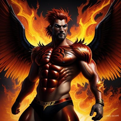 Fiery Winged Warrior: A Dramatic Fantasy Art Portrait