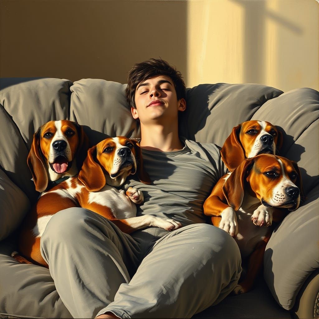 Man and Hounds in Thick Oil on Canvas