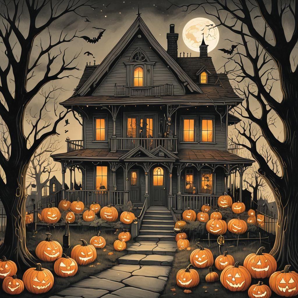 Spooky House on a Haunted October Night