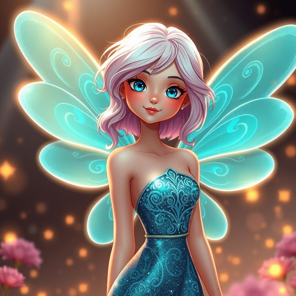 Enchanted Fairy in Vibrant Evening Gown