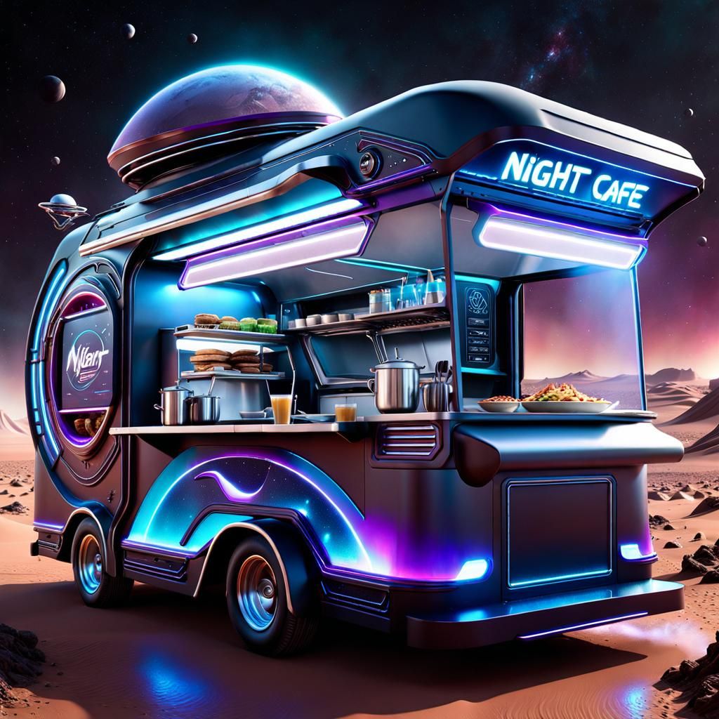 Futuristic Alien Food Truck on Mars