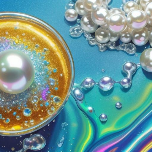 Surreal Beach House Scene with Melting Glass Bubbles and Pea...