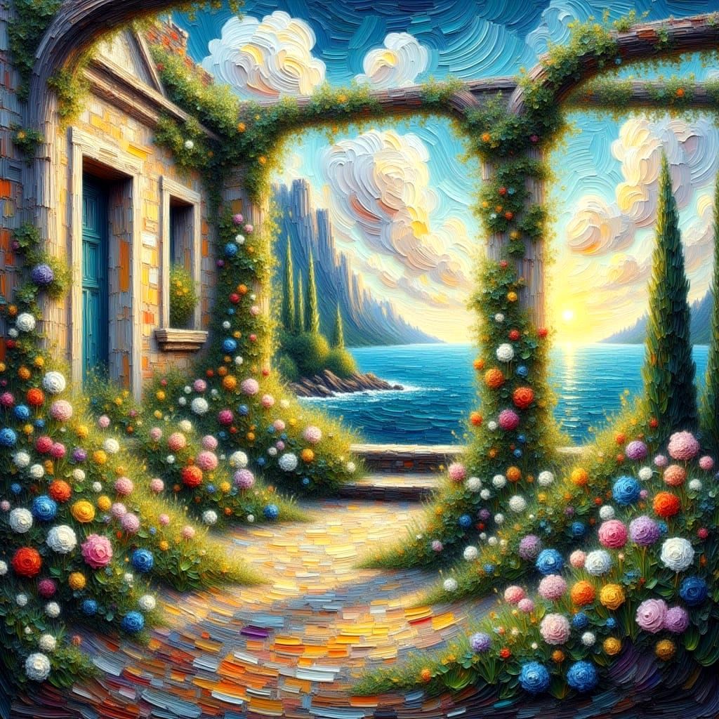 Dreamlike Garden Scene in Impressionistic Watercolor Style