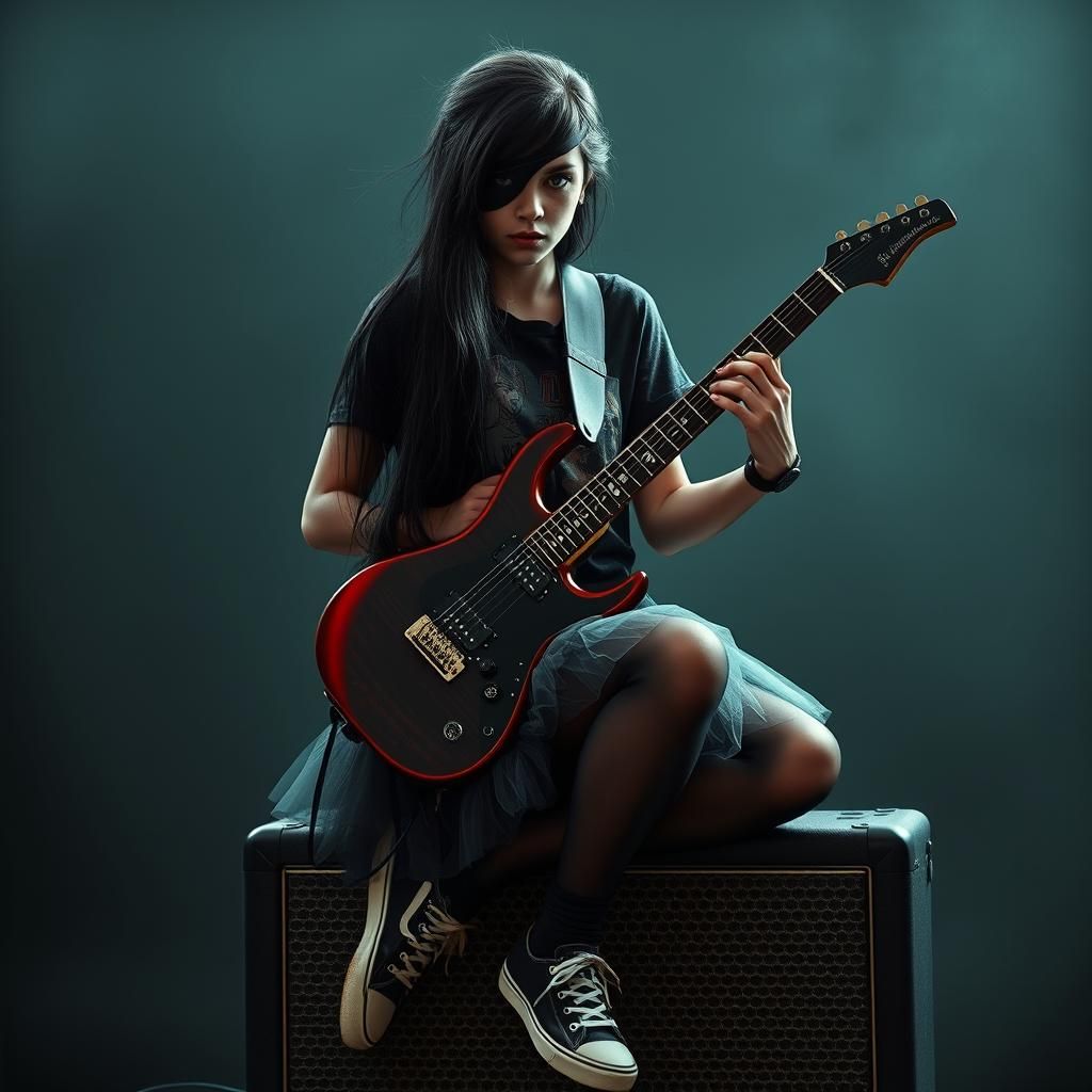 Fiery Guitarist with Edgy Style, Photorealistic Render