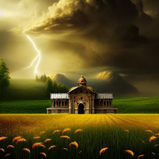 Golden Door in Thunderstorm: Epic Digital Matte Painting