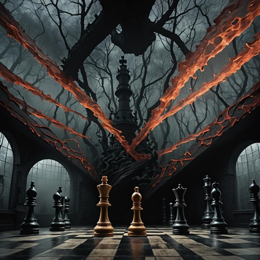 Surreal Chessboard Dreamscape Inspired by Beksiński and Esch...