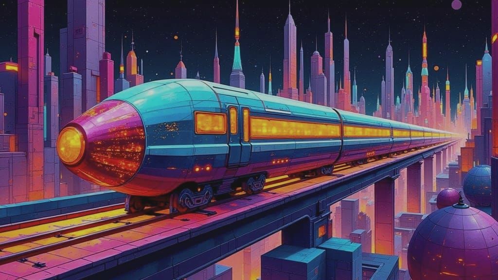 Stained Glass Futuristic Train at Warp Speed