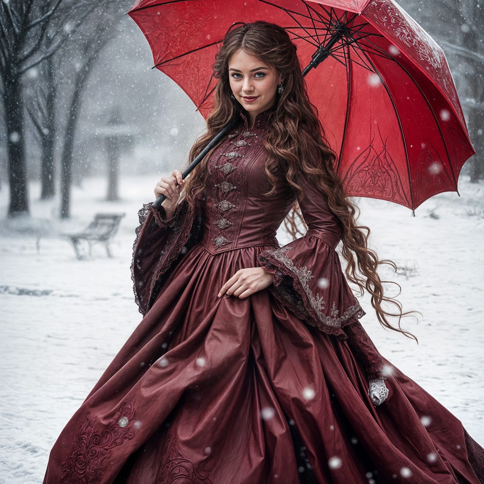 Victorian Woman in Snowing Weather
