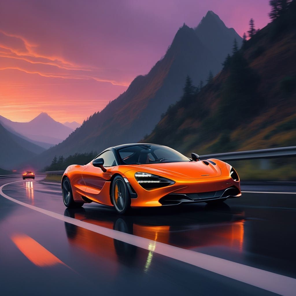 Futuristic McLaren 720S Drifts Through Rain-Soaked Mountains