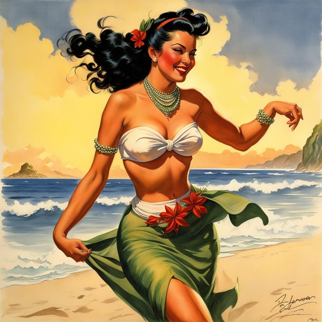 Tahitian Dancer: Vintage Pin-Up Art
