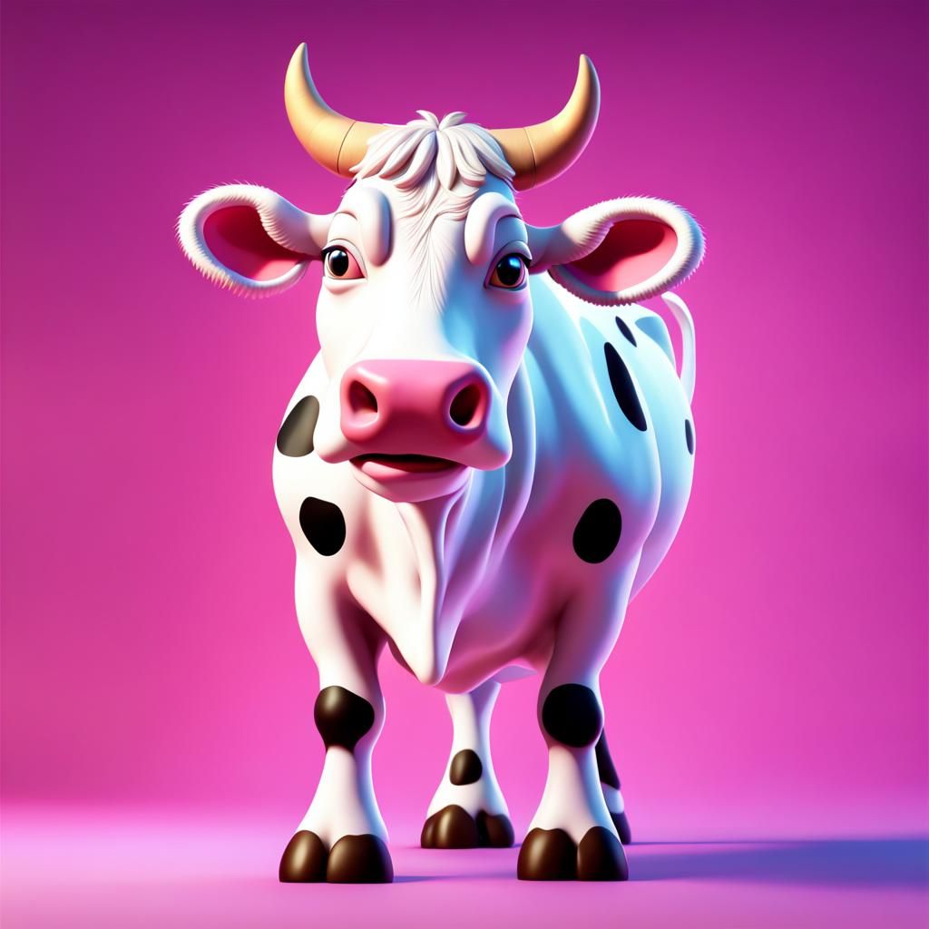 Pink Spotted Cow: 3D Digital Art Illustration