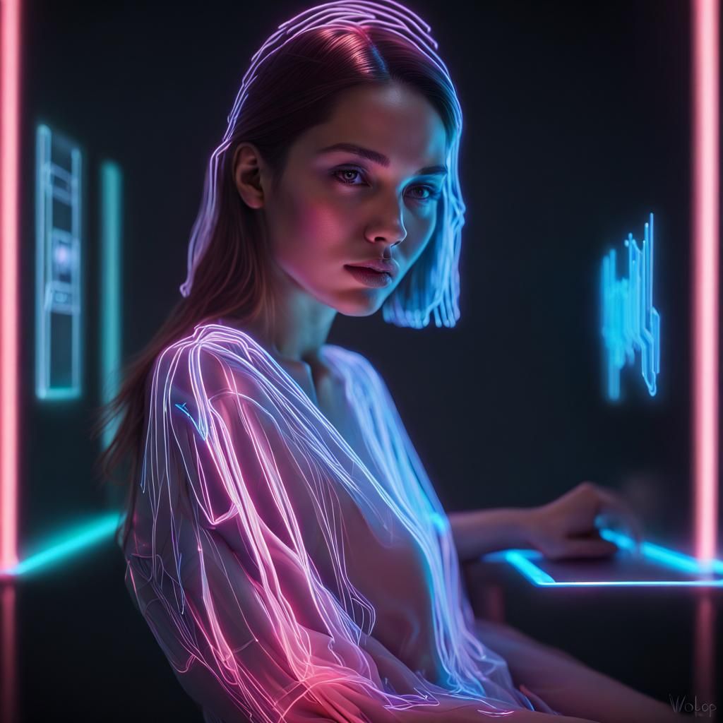 Vaporwave Hologram Portrait in Neon Lights