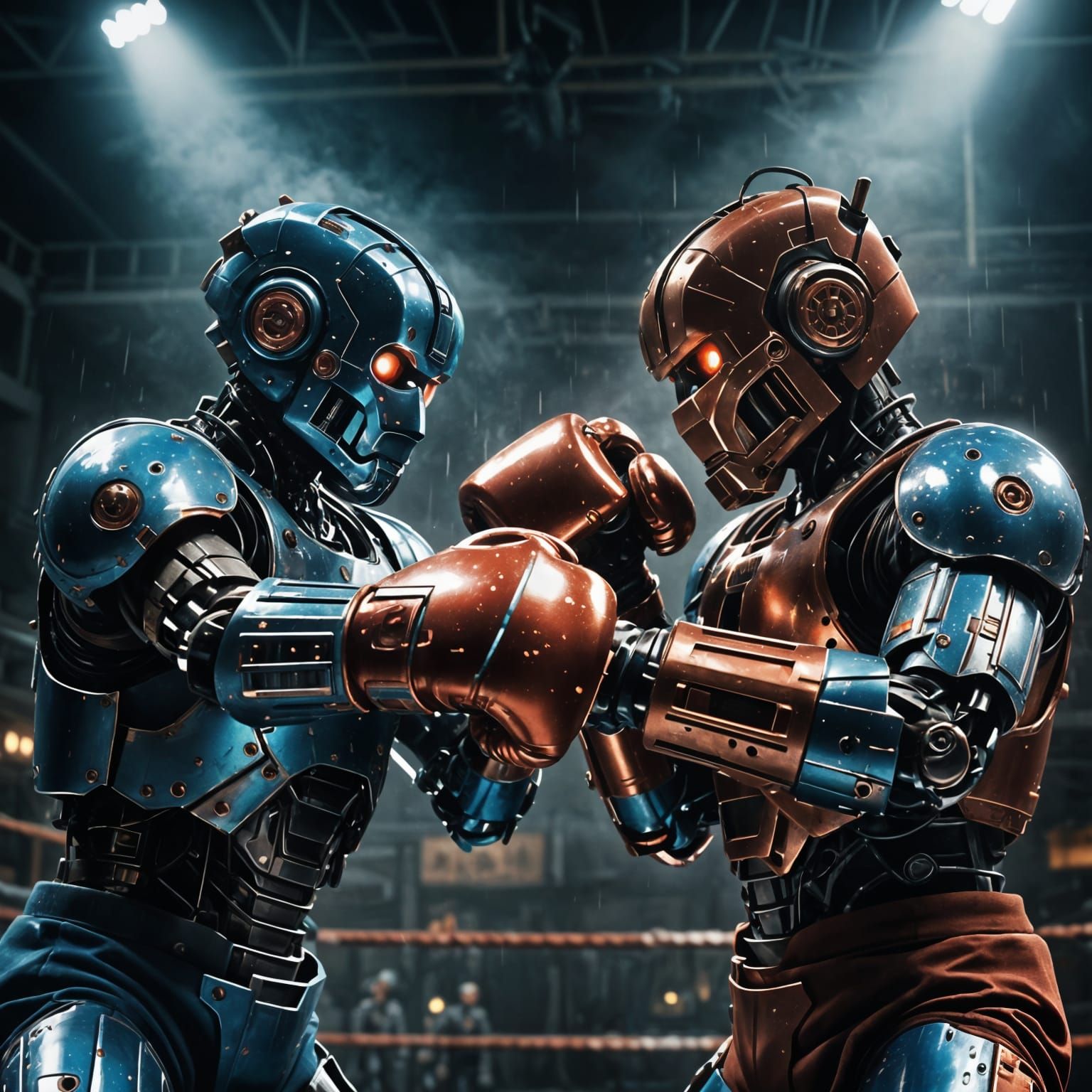Gritty Robot Boxing Match in Industrial Arena