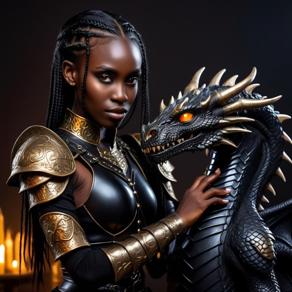 A dark skinned African elf woman with dark makeup and black ...