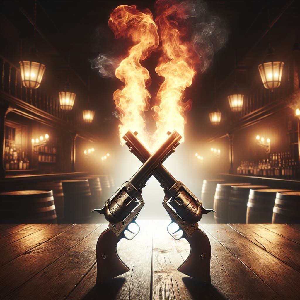 Flaming Pistols in Western Saloon Concept Art