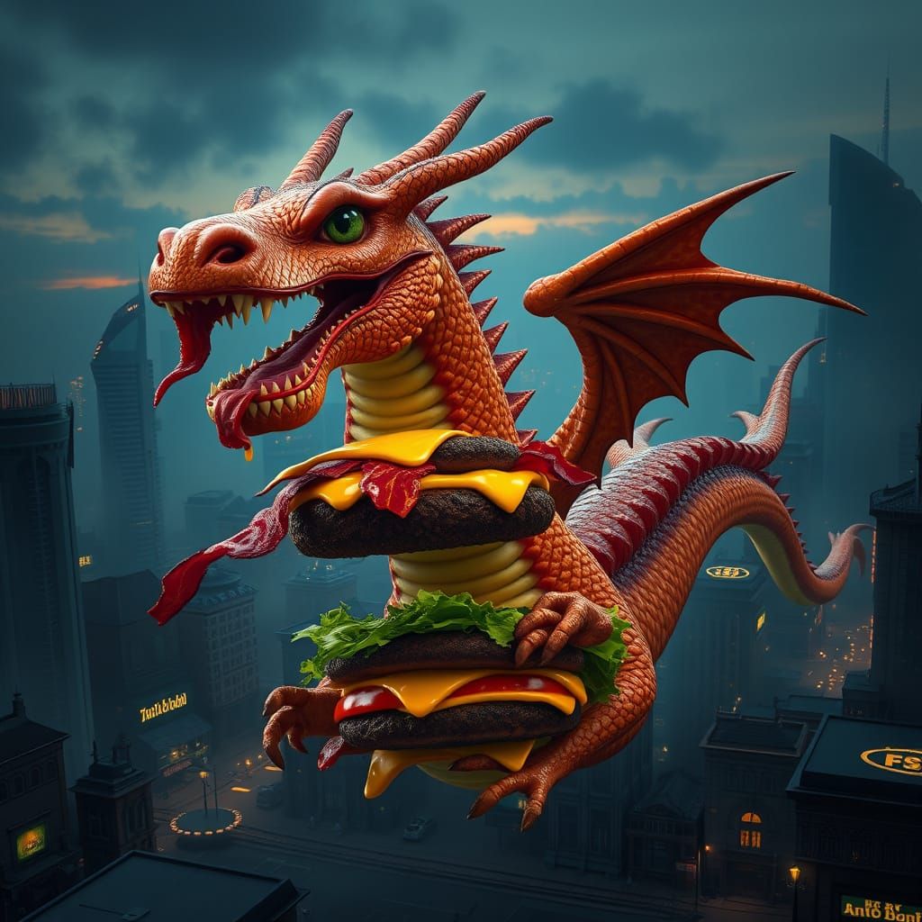 Majestic Dragon in a Fantastical Cityscape
