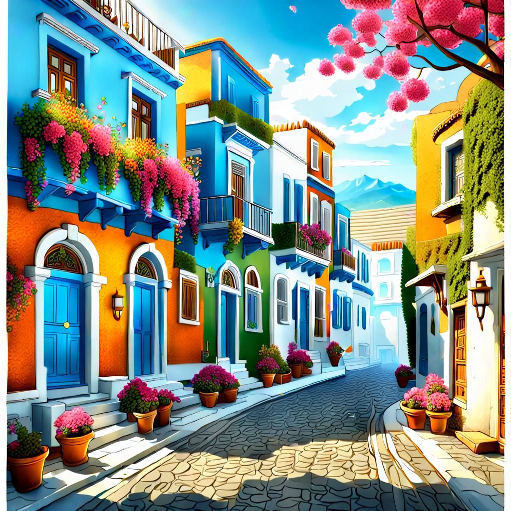 Fantasy Greek City in Anime Style