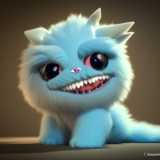 Cute Fluffy Monster in Fantasy Photorealistic Style